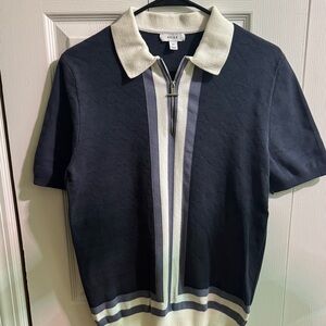 Reiss Dark Blue and Cream Polo Shirt